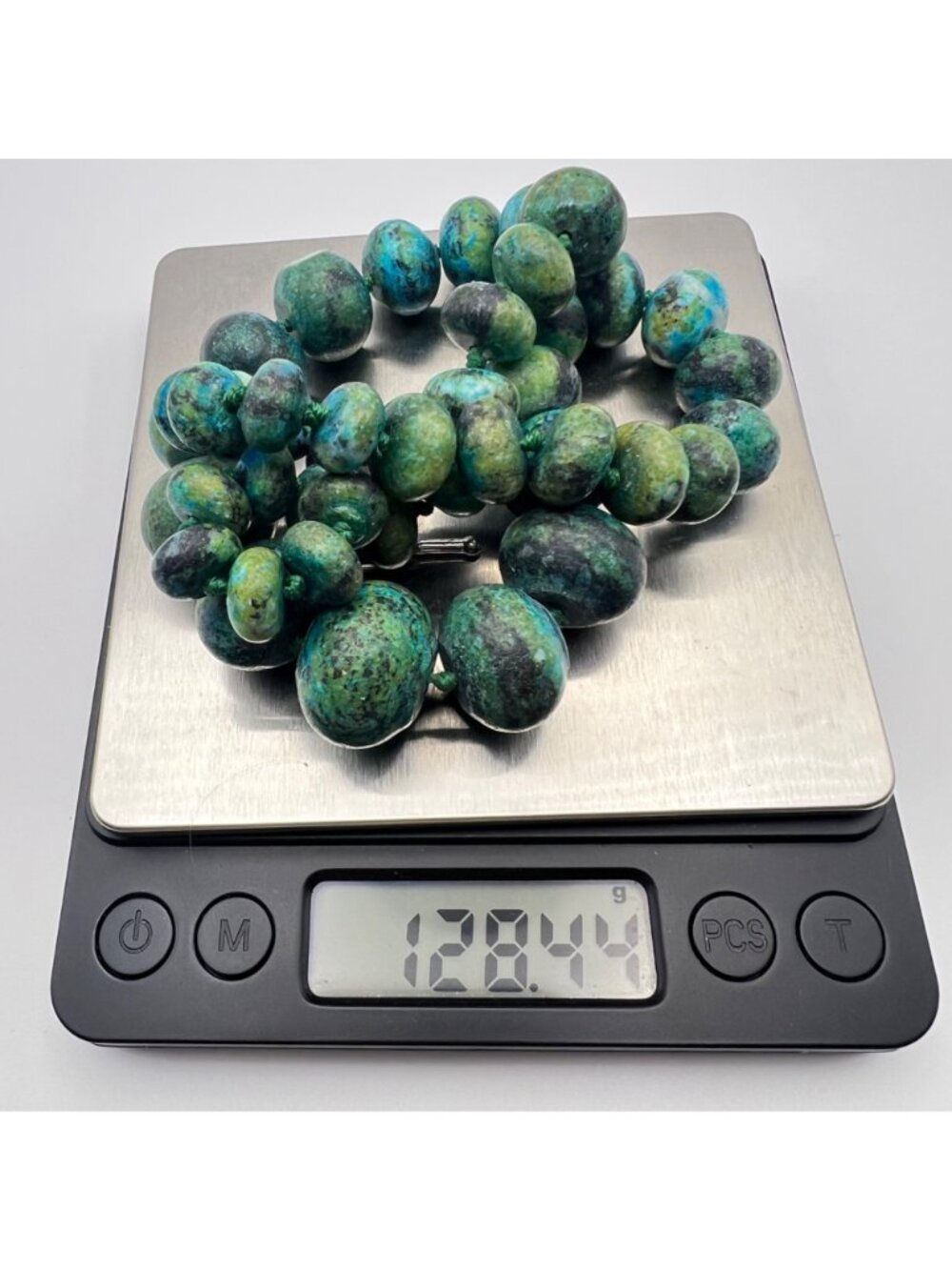 Natural Chrysocolla Graduated Bead Necklace 20" Knotted 128g Statement - Picture 4 of 15